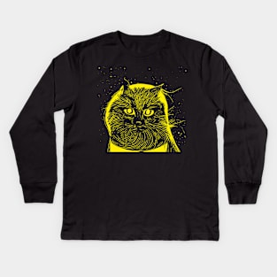 Cosmic Cat yellow print Kids Long Sleeve T-Shirt